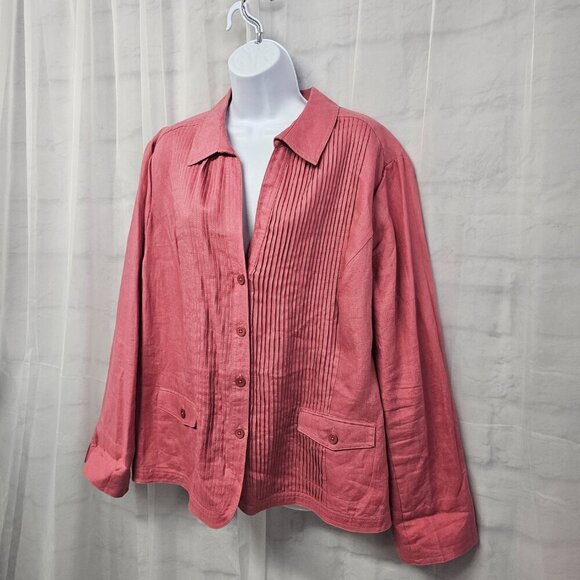 Jones New York Pink Linen Blouse Pintuck Boho Shacket 20W - Picture 7 of 13